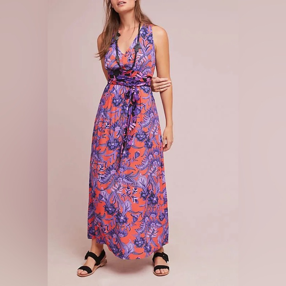 ANTHROPOLOGIE Maeve Maci Floral Maxi Dress Orange Purple Boho Floral Size 0